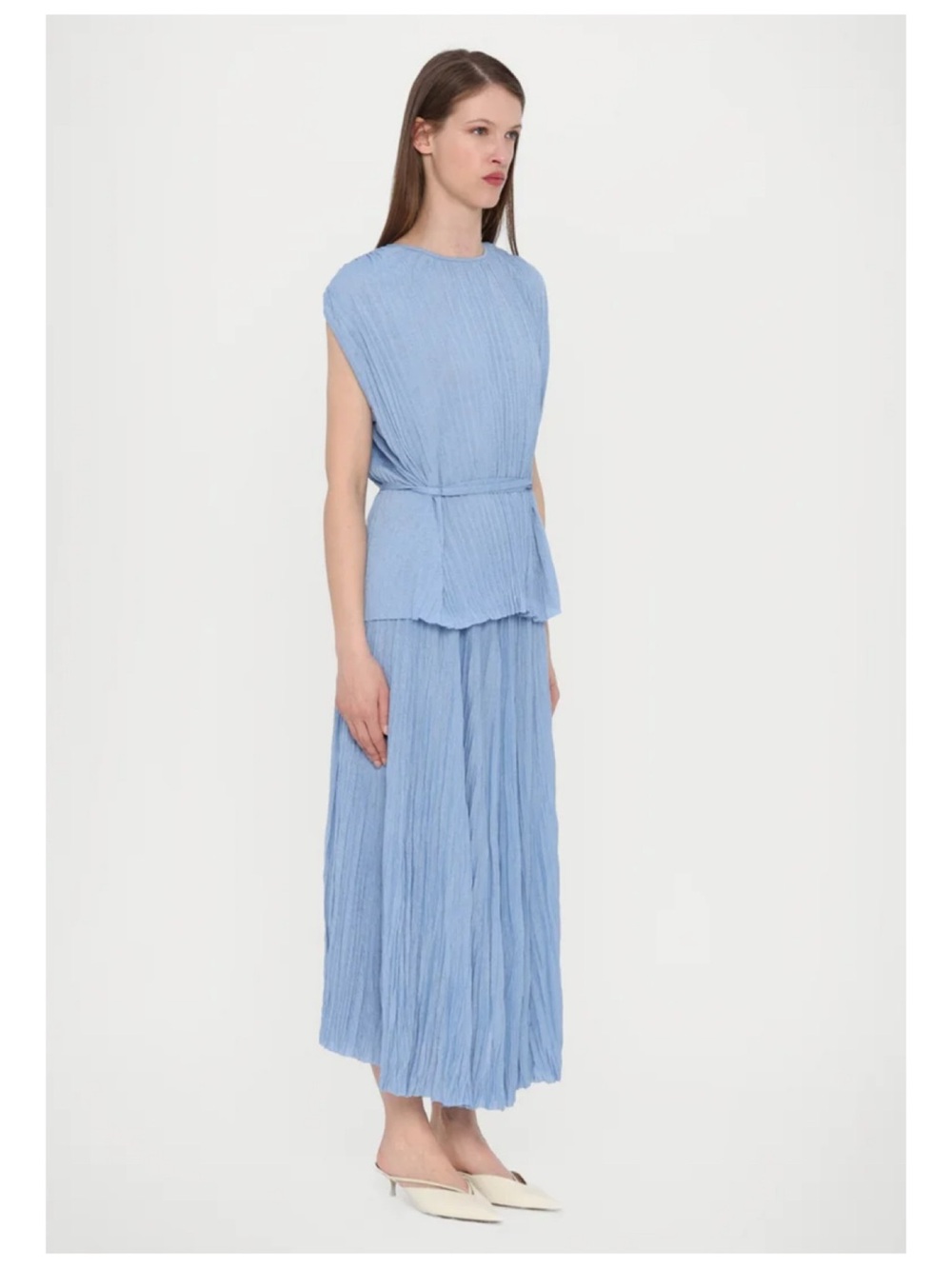 Proenza Schouler Lyra Pleated Two Piece Skirt Set Women’s 6 Blue Designer